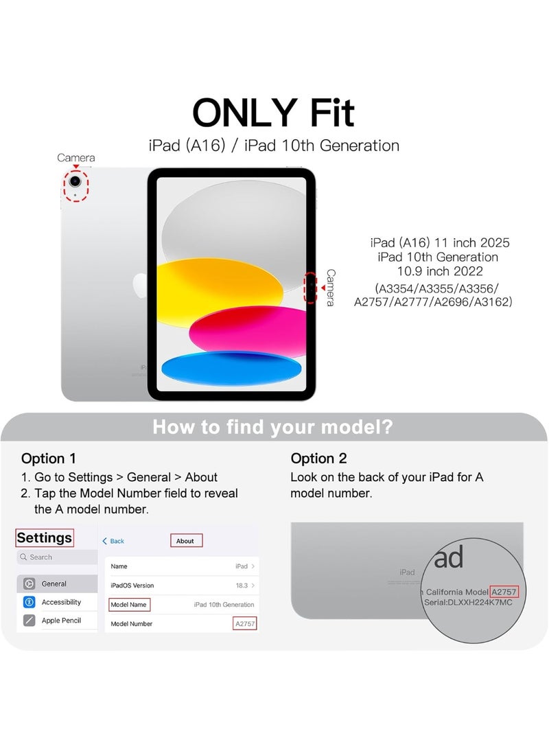 غطاء لجهاز iPad A16 من الجيل الحادي عشر مقاس 11 بوصة 2025، وجهاز iPad من الجيل العاشر 2022 مقاس 10.9 بوصة مع حامل قلم، وحافظة رفيعة شفافة، ووظيفة التنبيه/السكون التلقائي من فكرا - Image 2